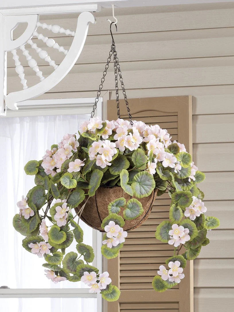 Fully Assembled Artificial Geranium Hanging Basket