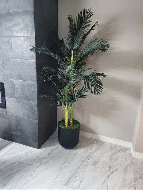 6.5’ Triple Trunk Golden Cane Artificial Palm Tree Home Decor.