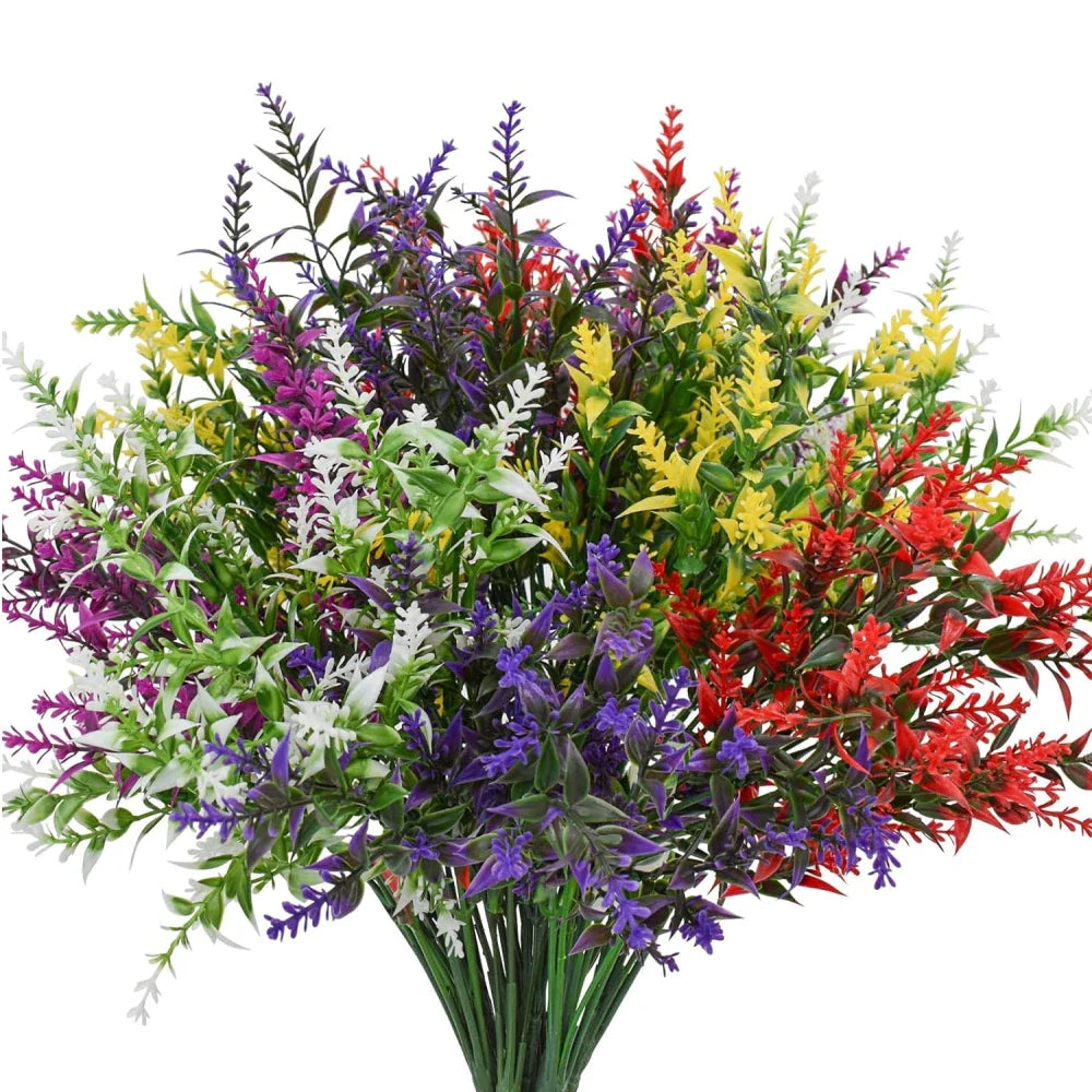 8 Bundles Artificial Flowers UV Resistant Fake Plants Outdoor Home Garden Decor